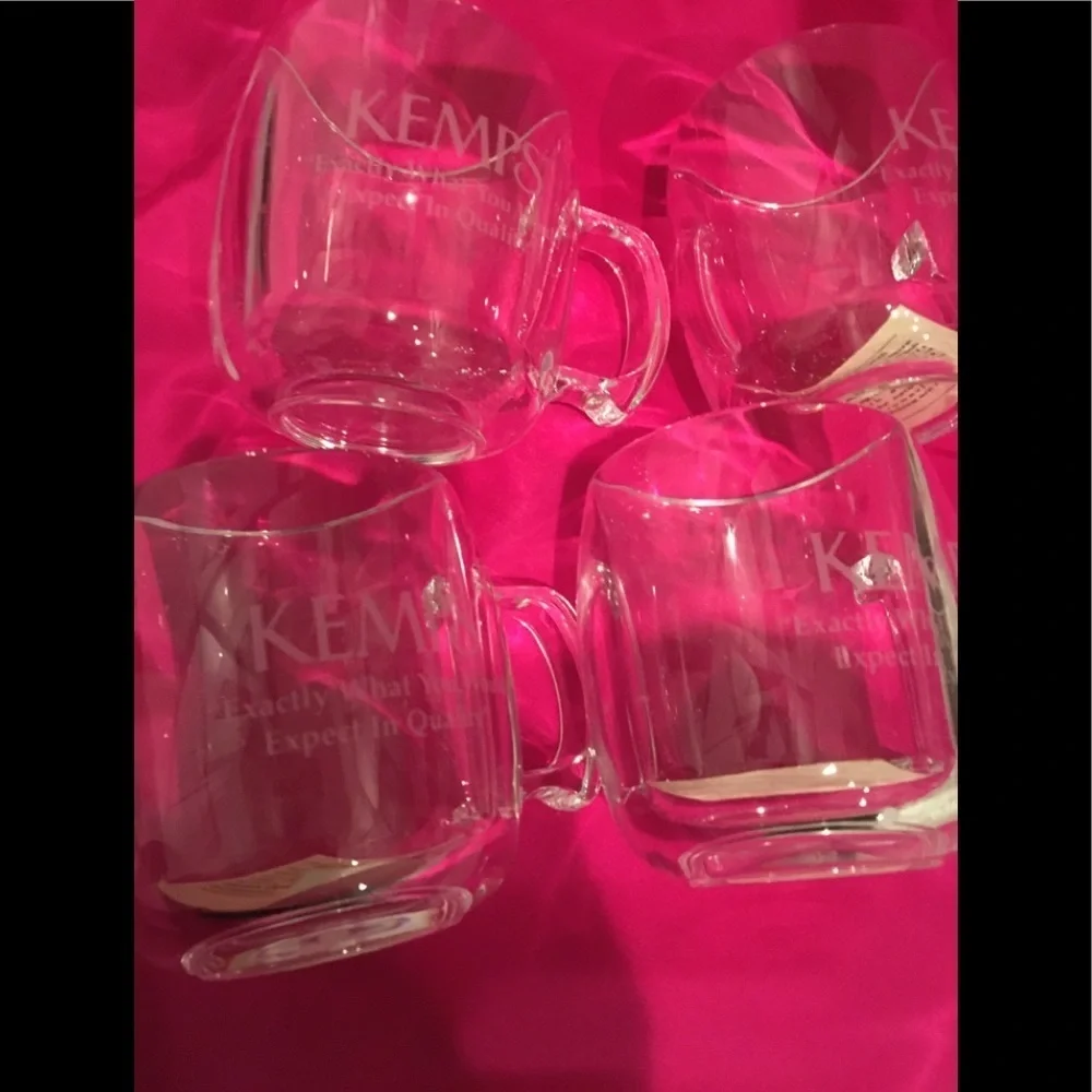 Set of 4 Kemps Glass Tea Cups Coffee Mugs Drinking Glass With Handle